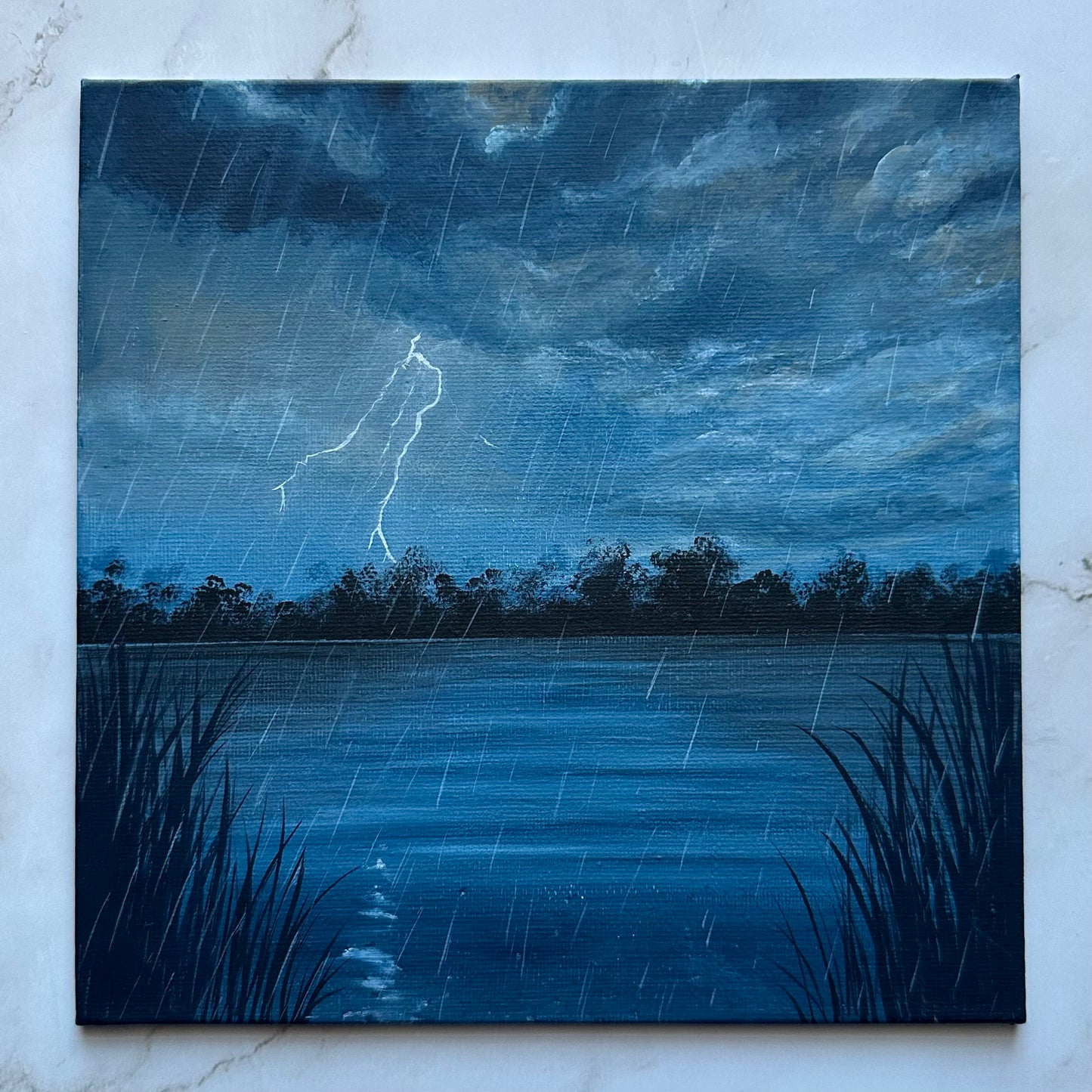 rainy night by the lake