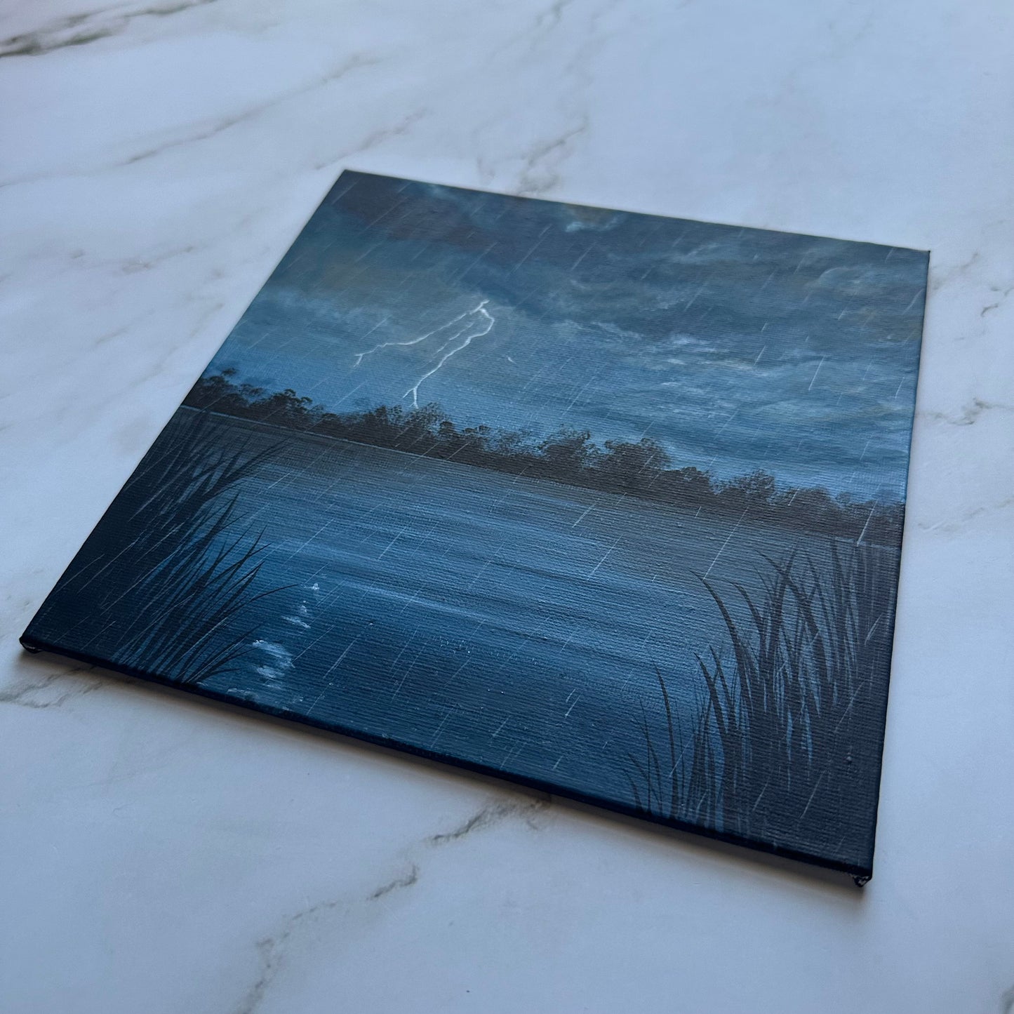 rainy night by the lake