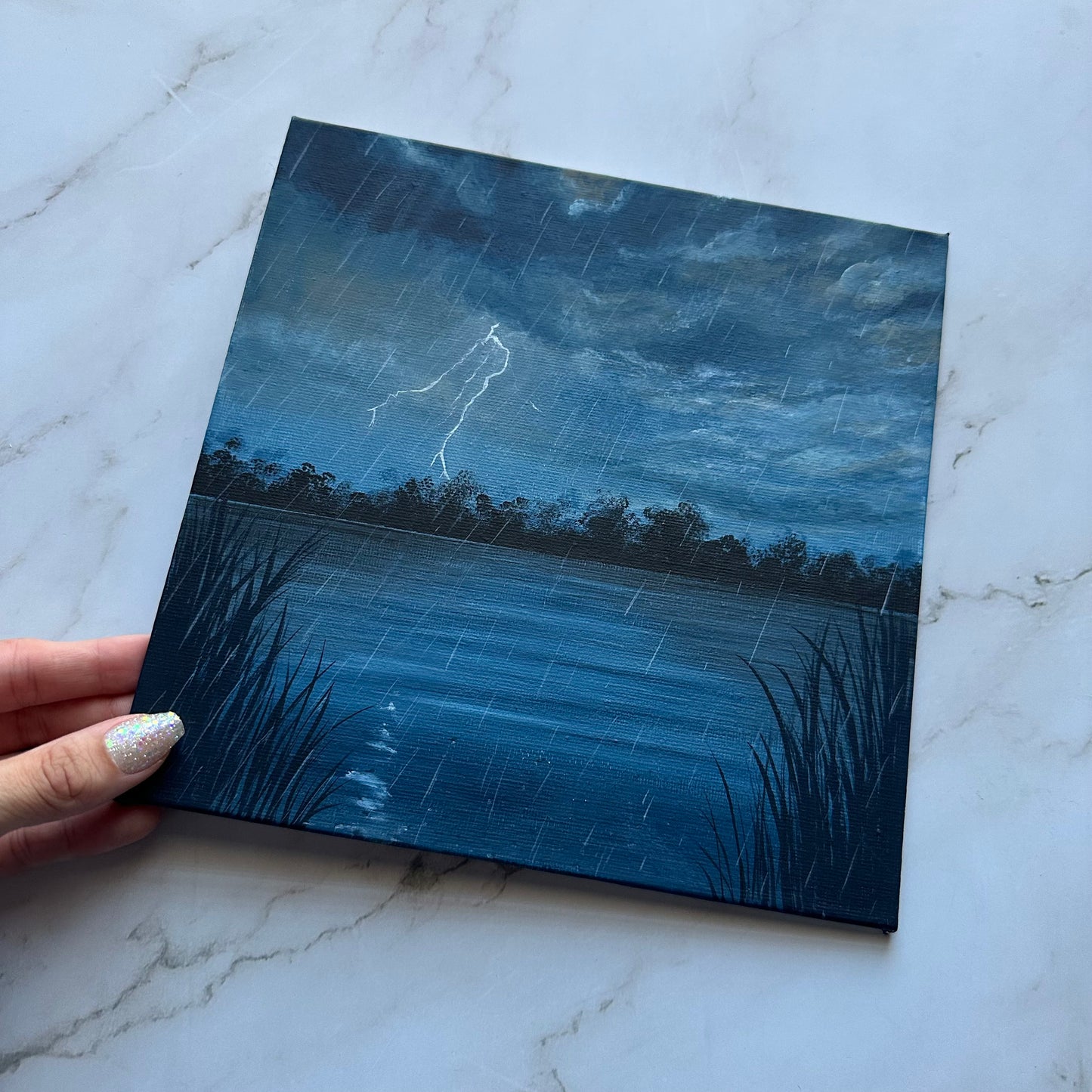rainy night by the lake
