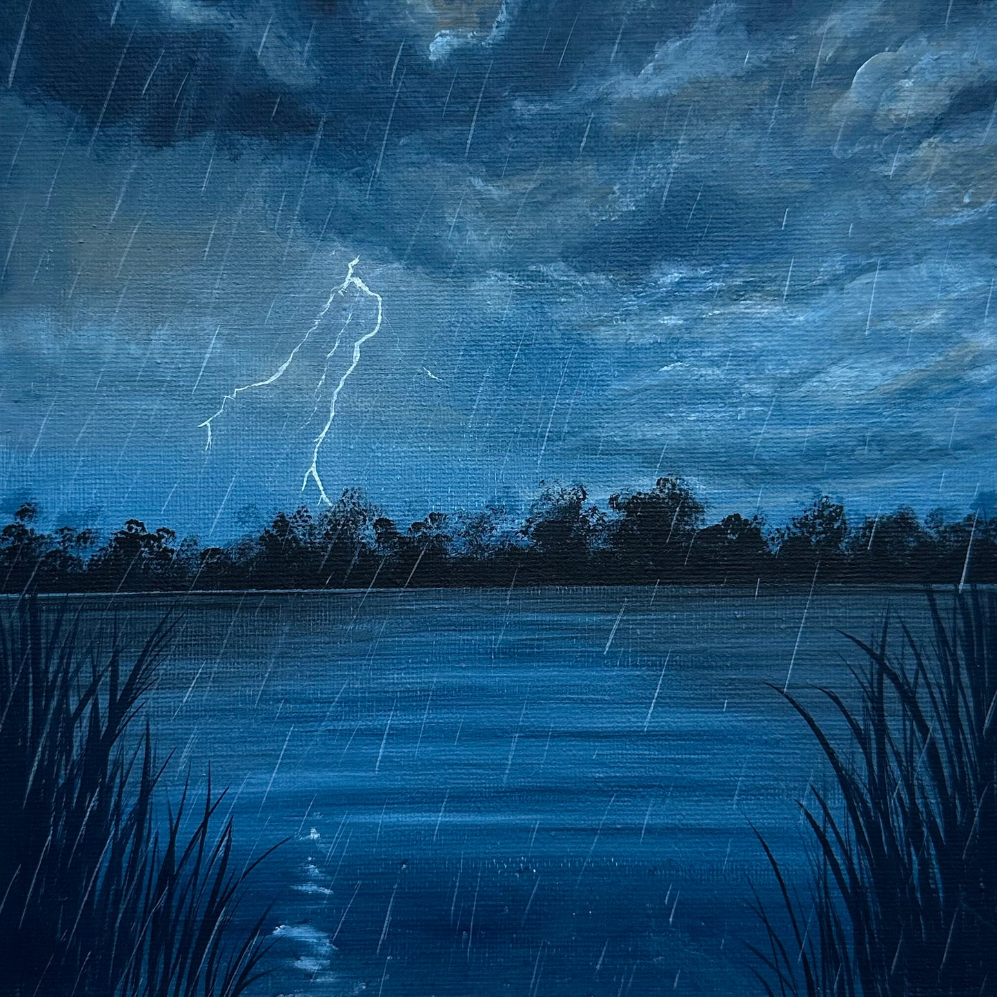 rainy night by the lake