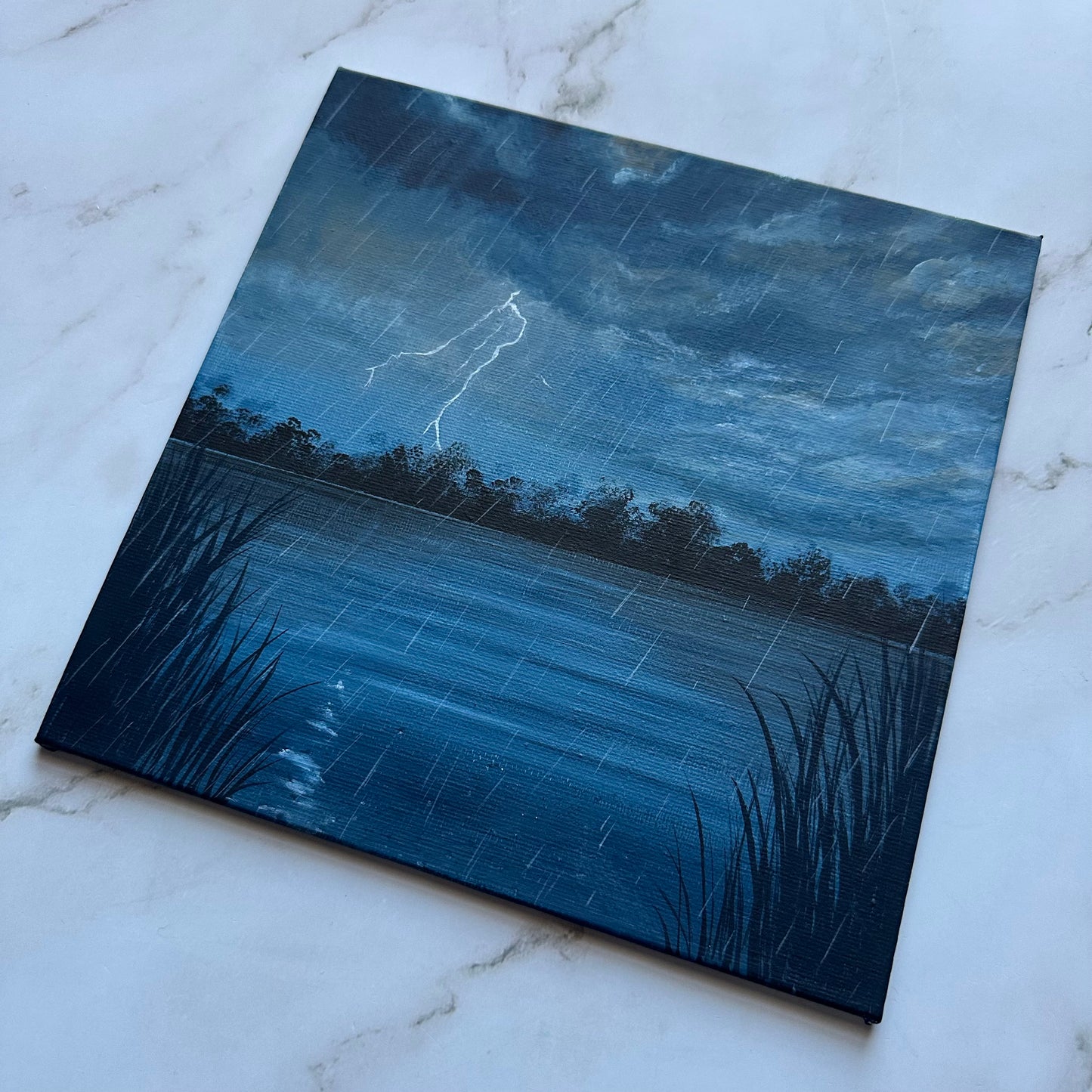 rainy night by the lake