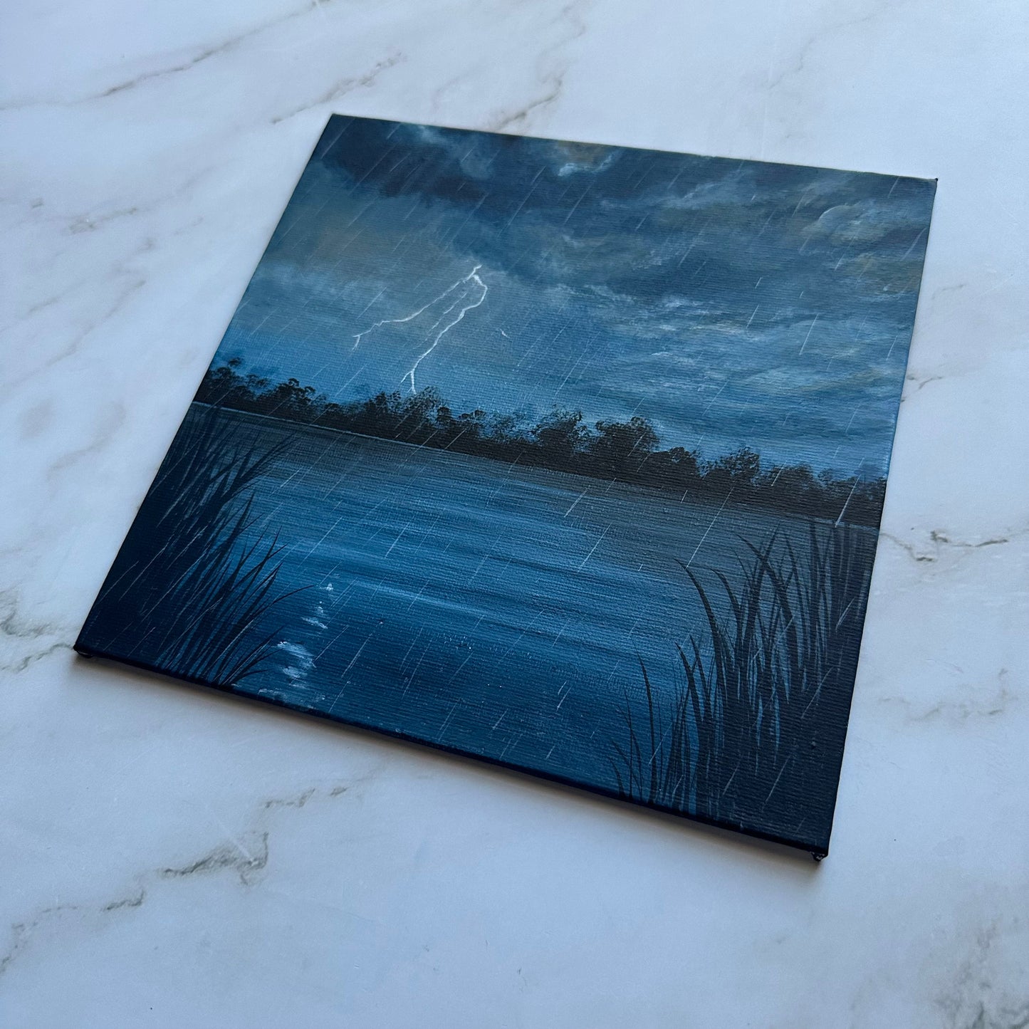 rainy night by the lake