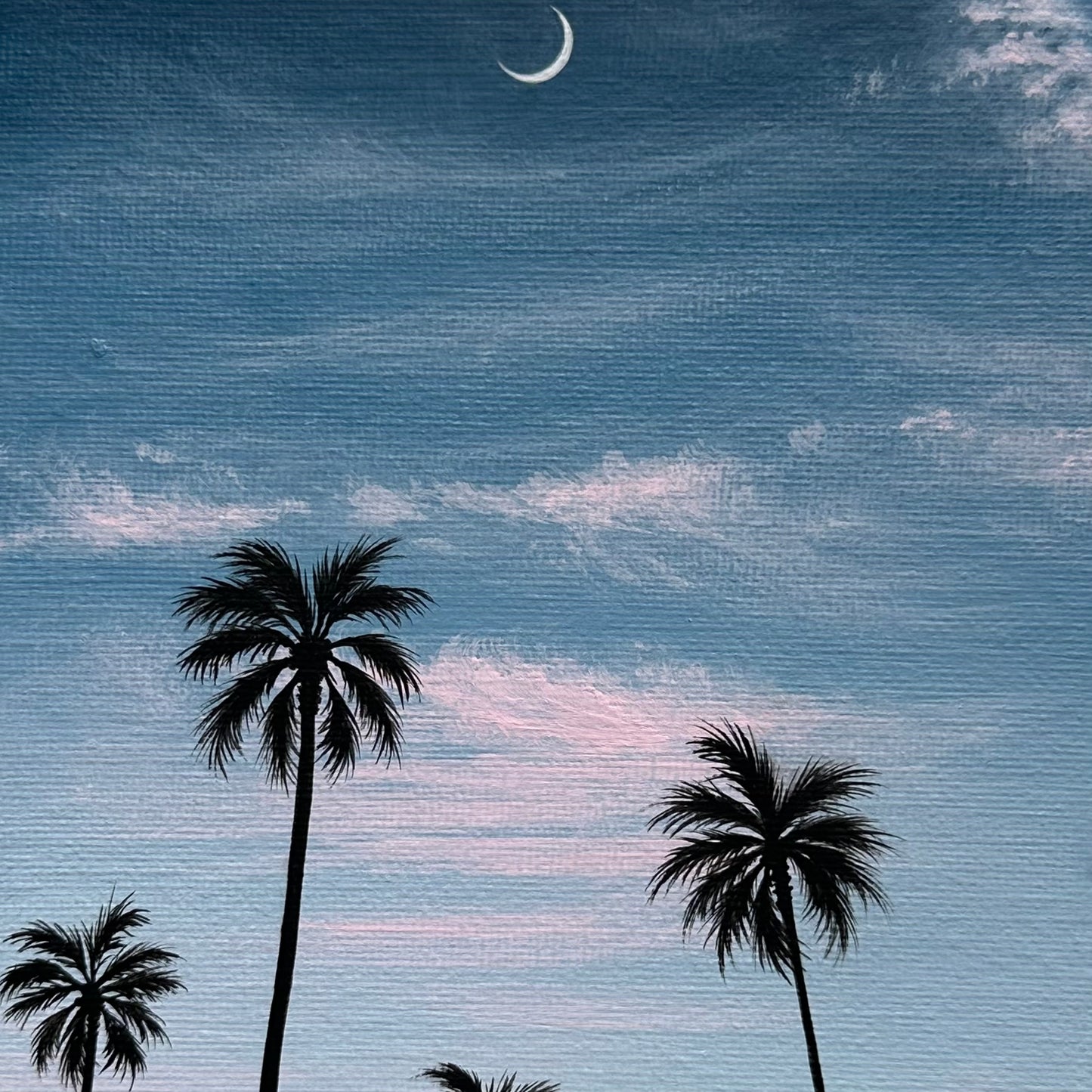crescent over palms