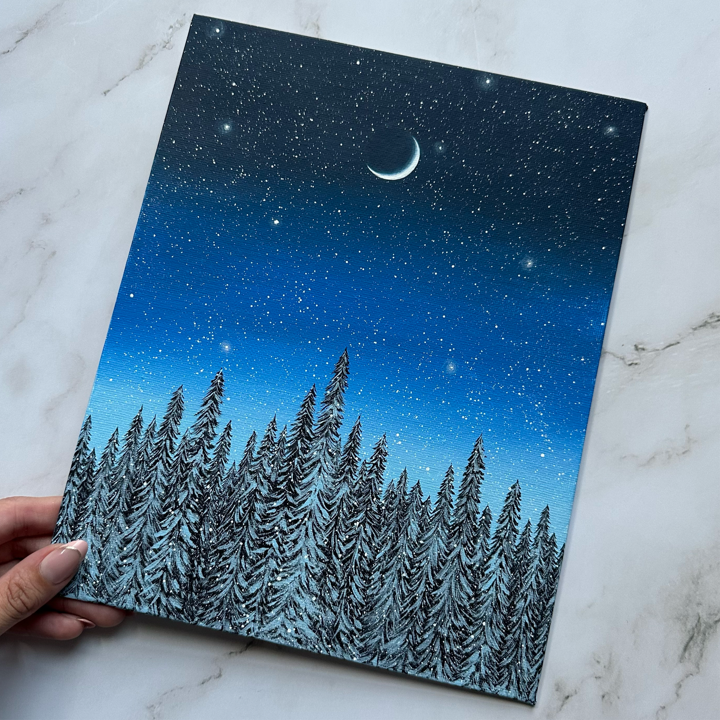 snowy blue forest night