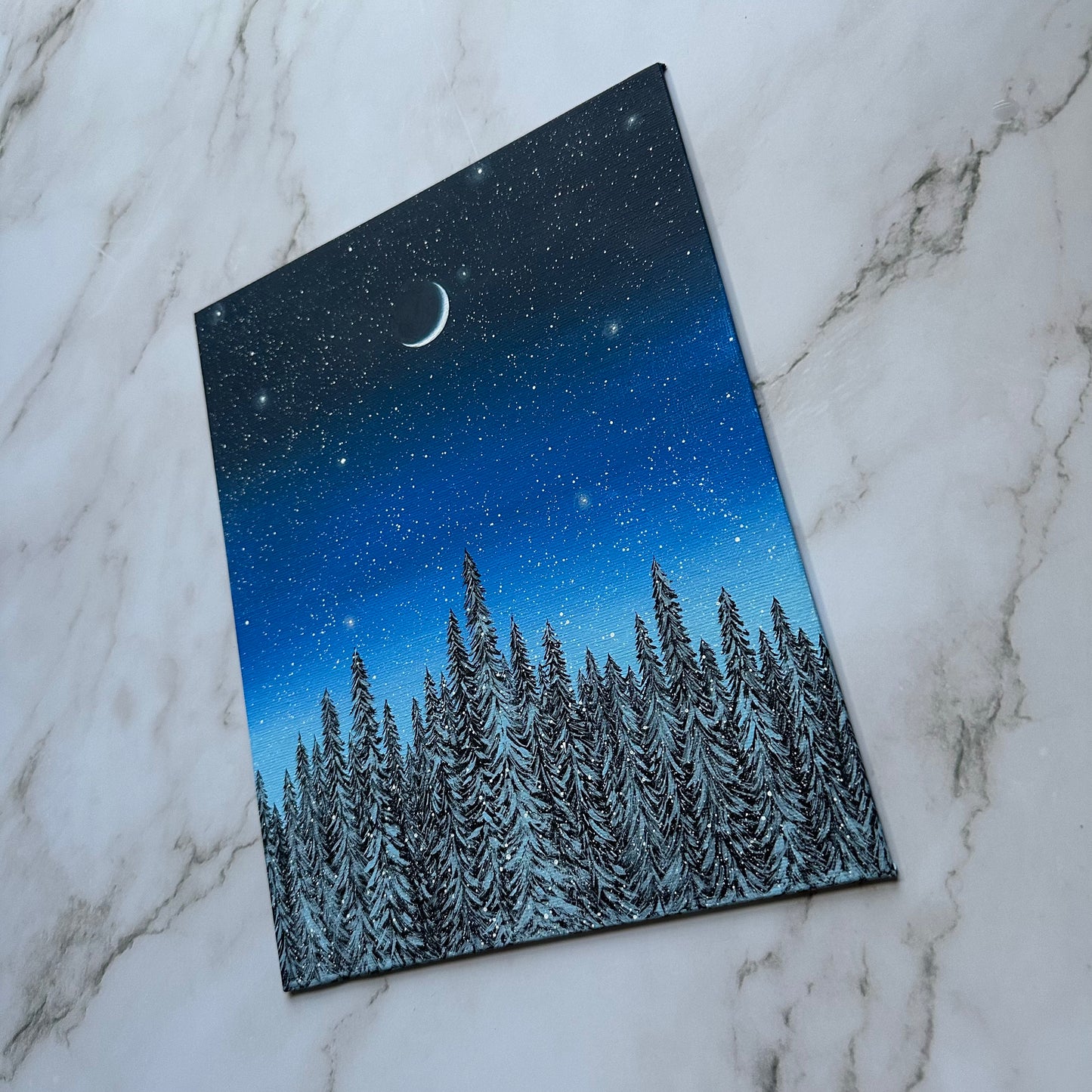 snowy blue forest night