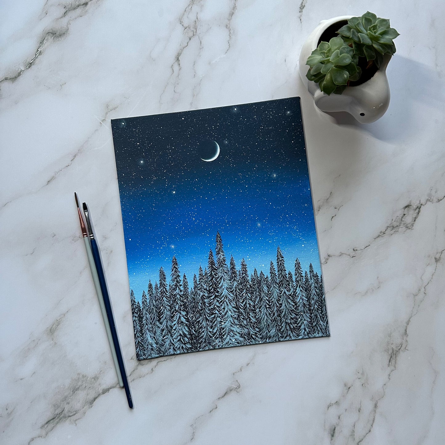 snowy blue forest night