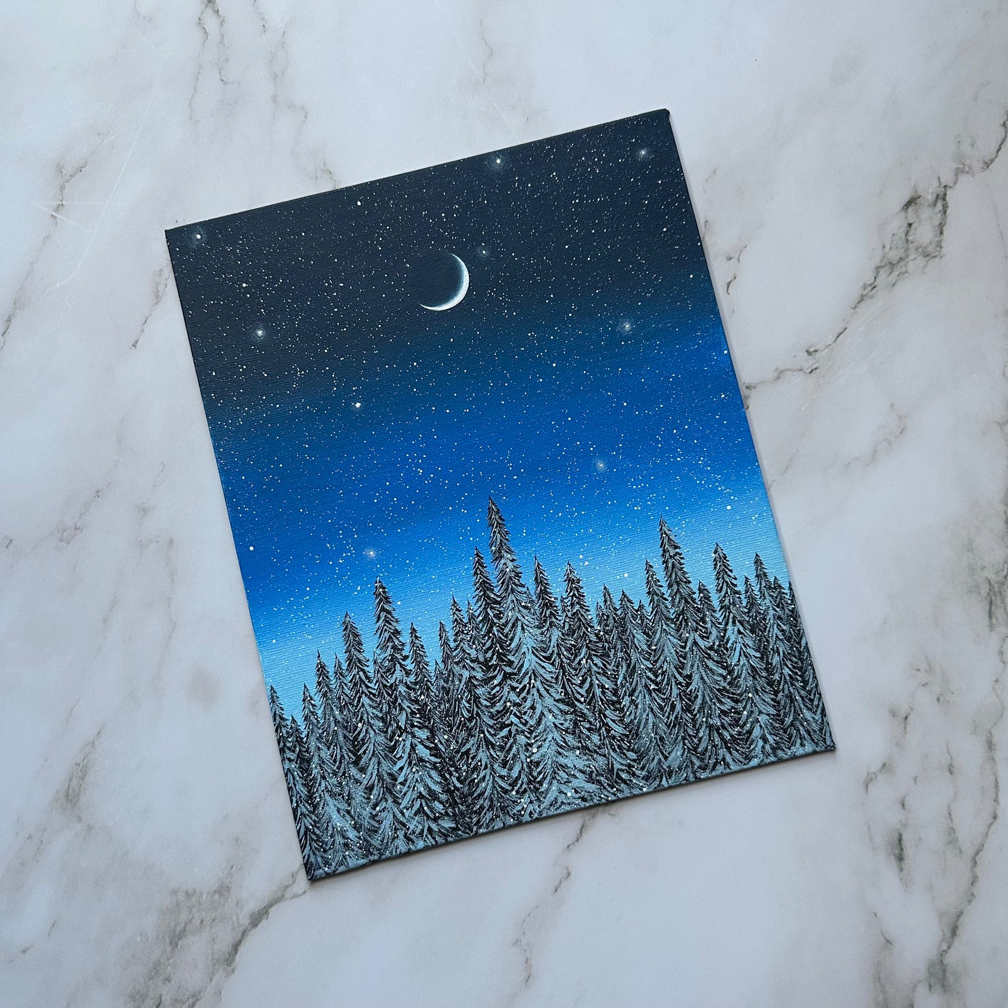 snowy blue forest night