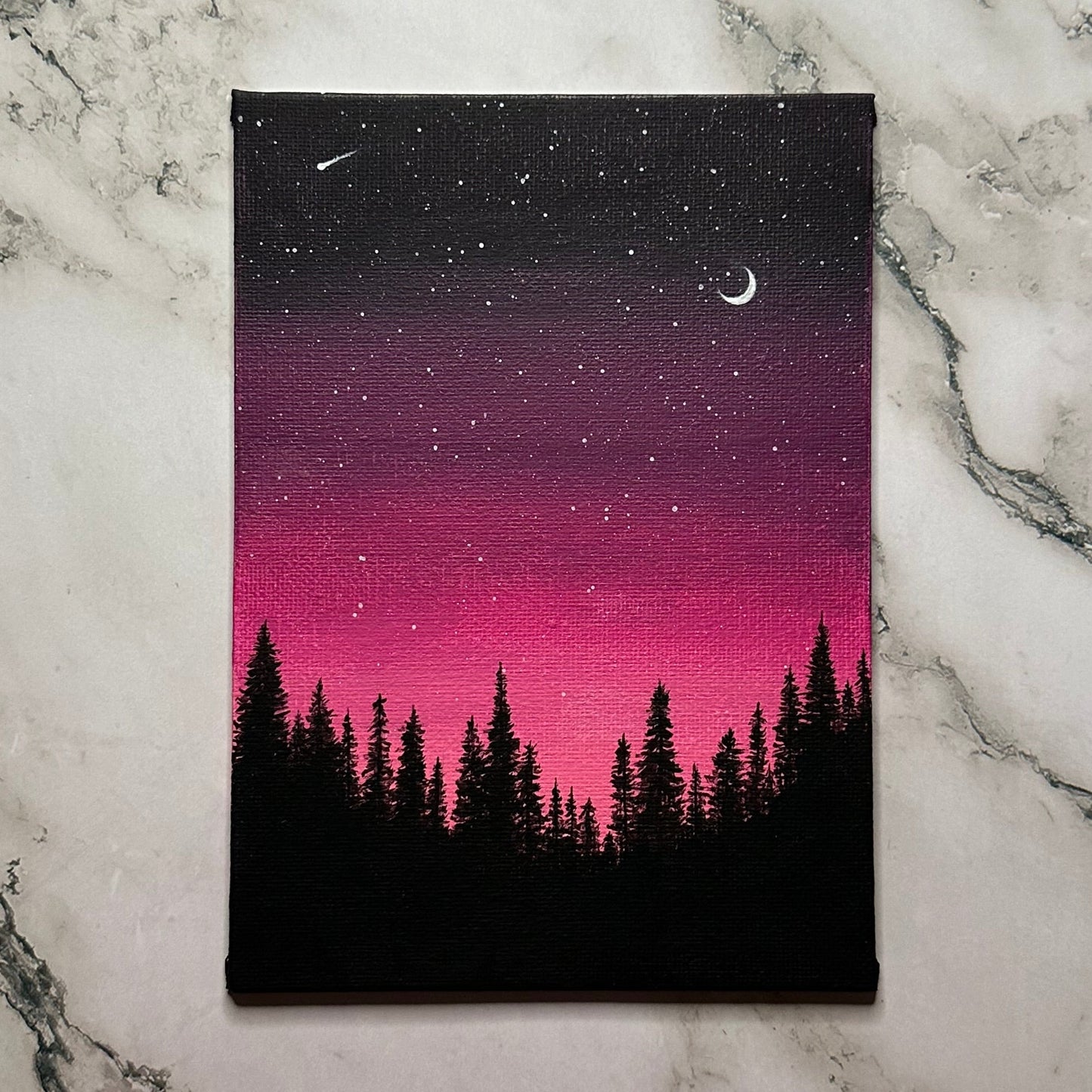 pink forest night sky