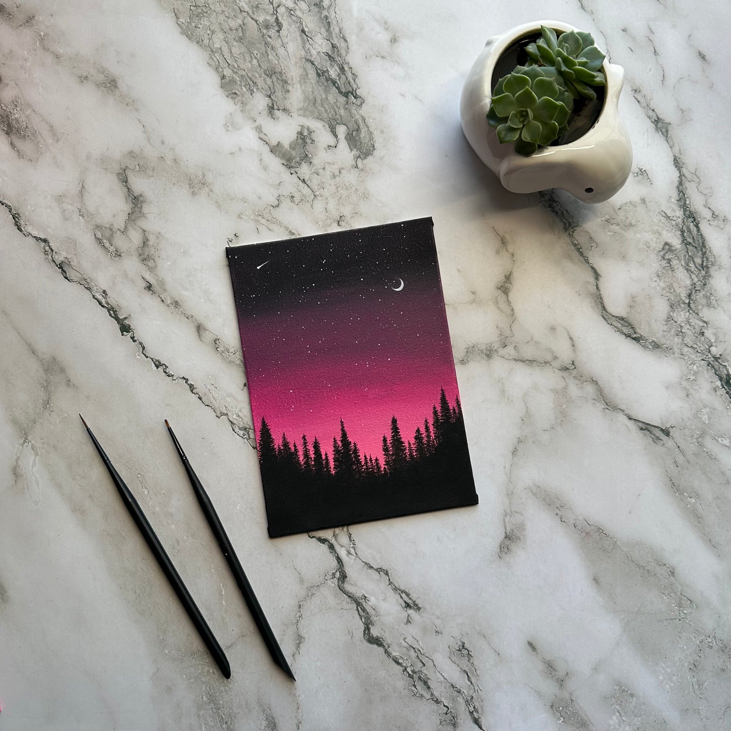 pink forest night sky