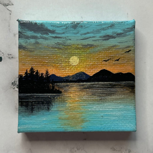 mini lakeside sunset with easel