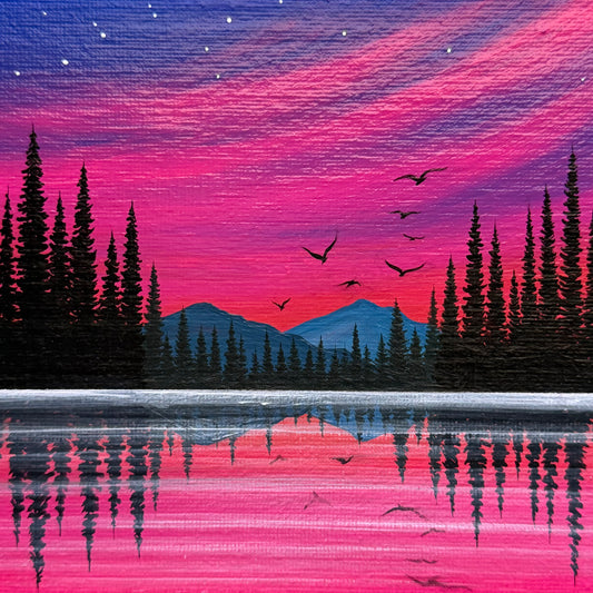 magenta skies, silent pines