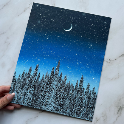 snowy blue forest night