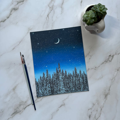 snowy blue forest night